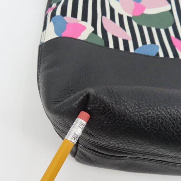 Fossil Maya Hobo Black Pebbled Leather Stripe Flower Floral Canvas Shoulder Bag - Picture 5 of 16